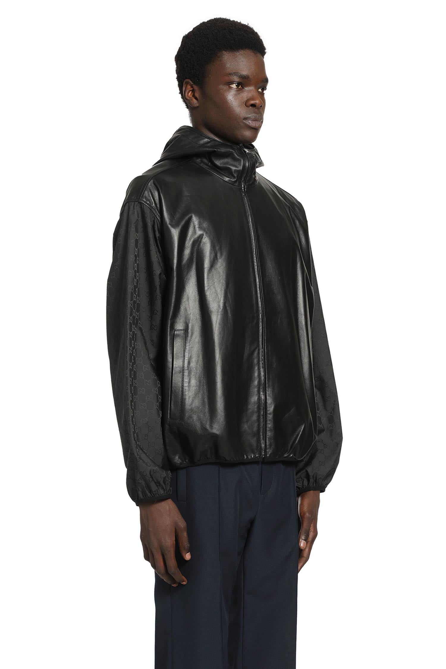 Hooded Leather Bomber Jacket