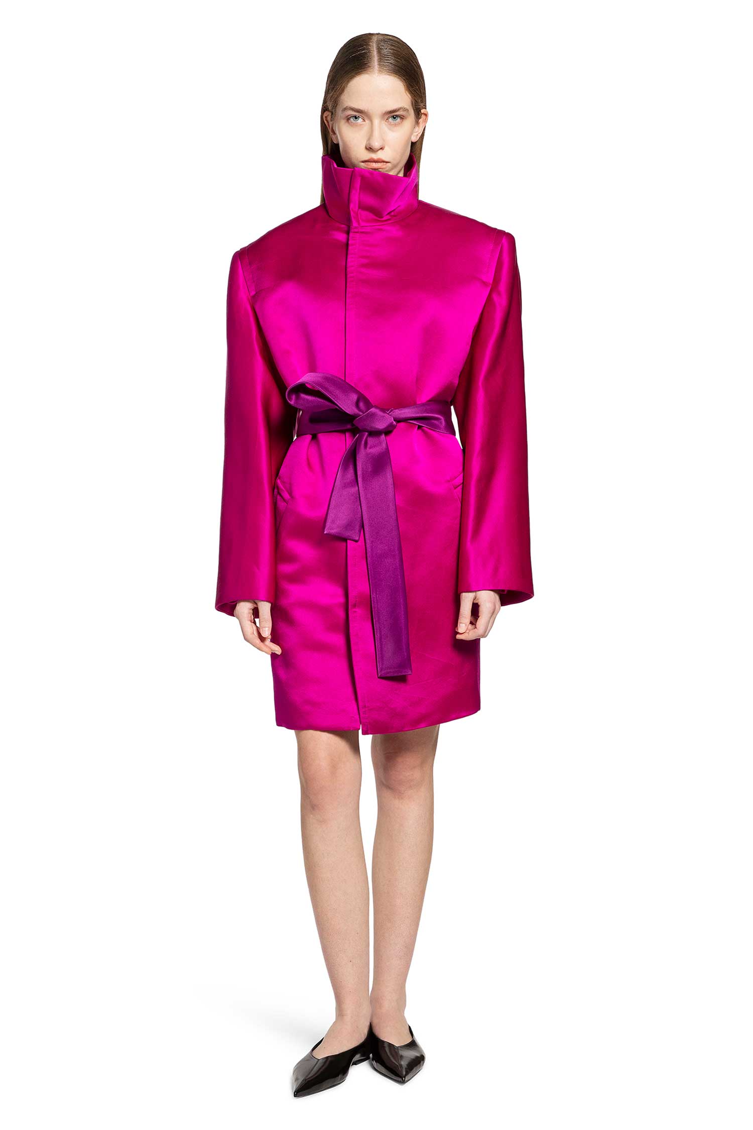 Boxy Belted Coat in Silk Satin