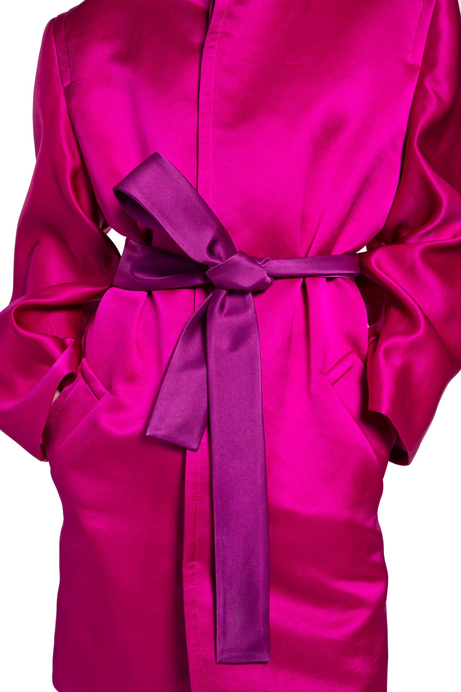 Boxy Belted Coat in Silk Satin