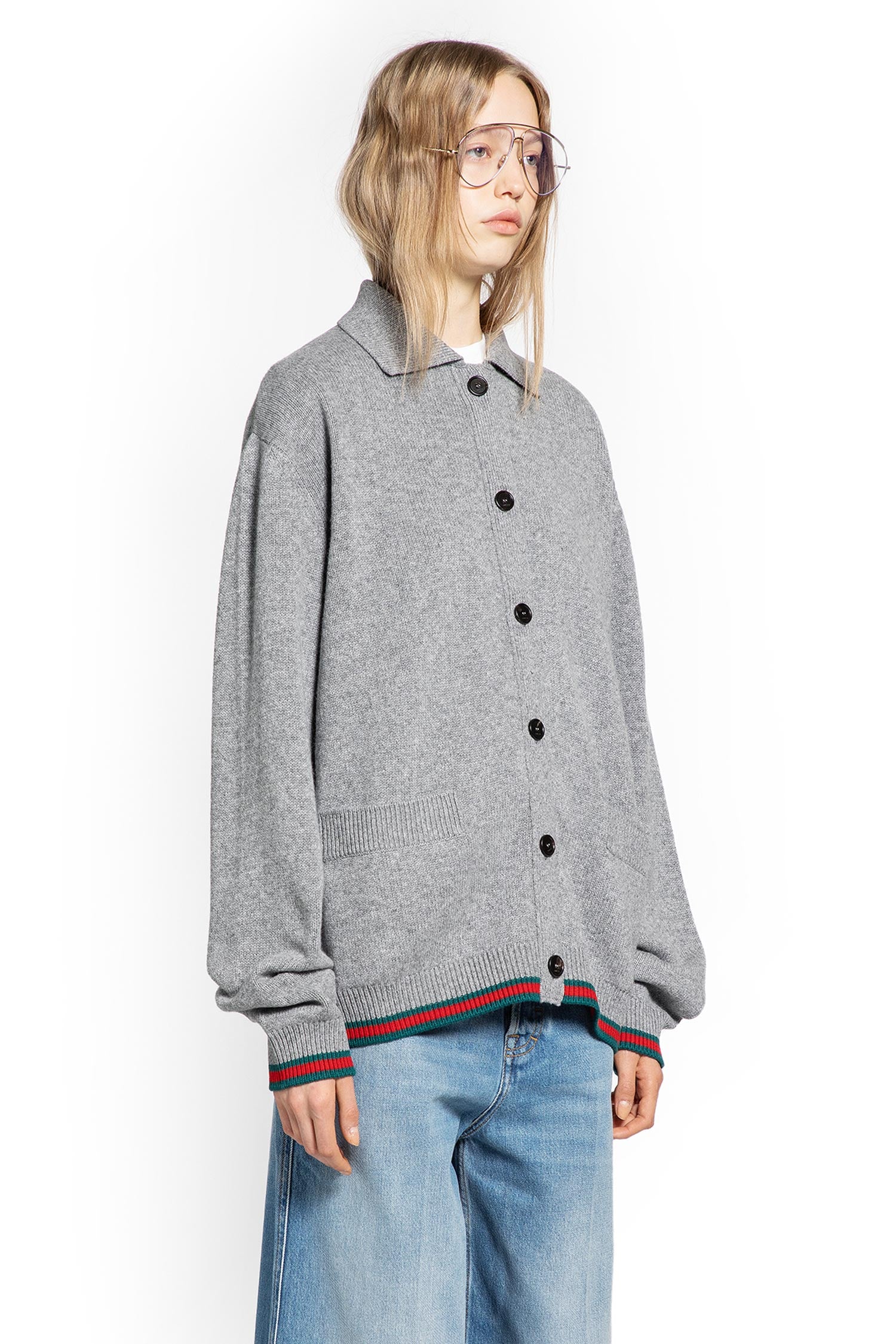 Wool Cashmere Cardigan with Web