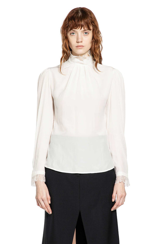 Crêpe De Chine and Lace Turtleneck Top