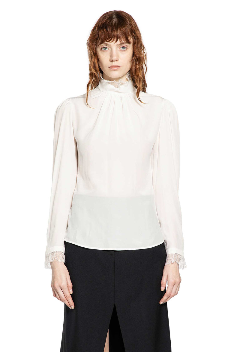 Crêpe De Chine and Lace Turtleneck Top