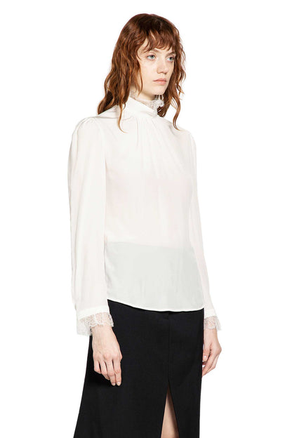 Crêpe De Chine and Lace Turtleneck Top