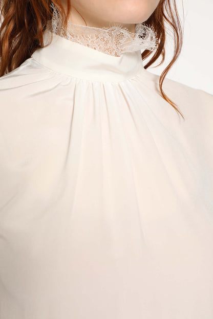 Crêpe De Chine and Lace Turtleneck Top