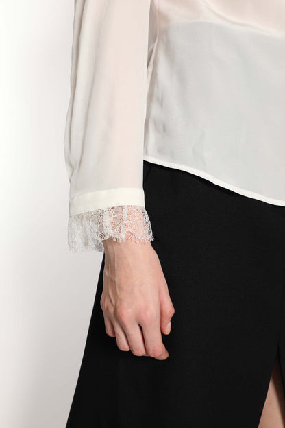 Crêpe De Chine and Lace Turtleneck Top