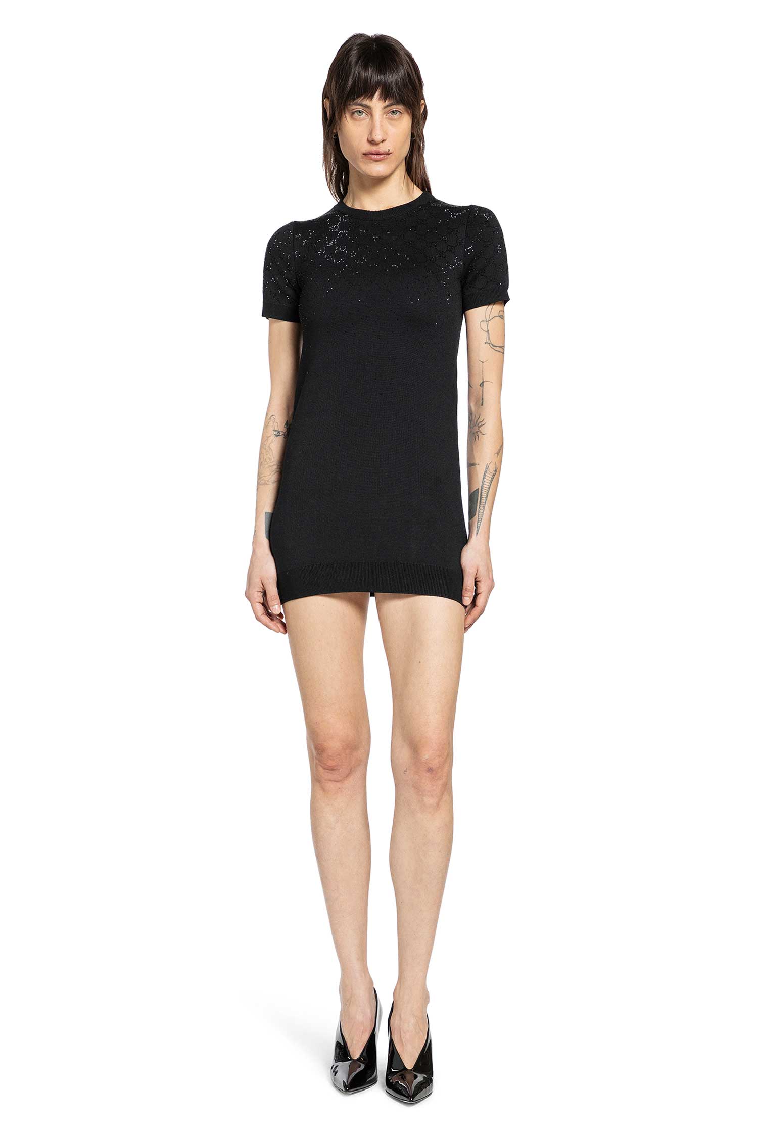 Fine Wool Mini Dress With GG Crystals – Antonioli.eu Fine Wool Mini Dress With GG Crystals – Antonioli.eu