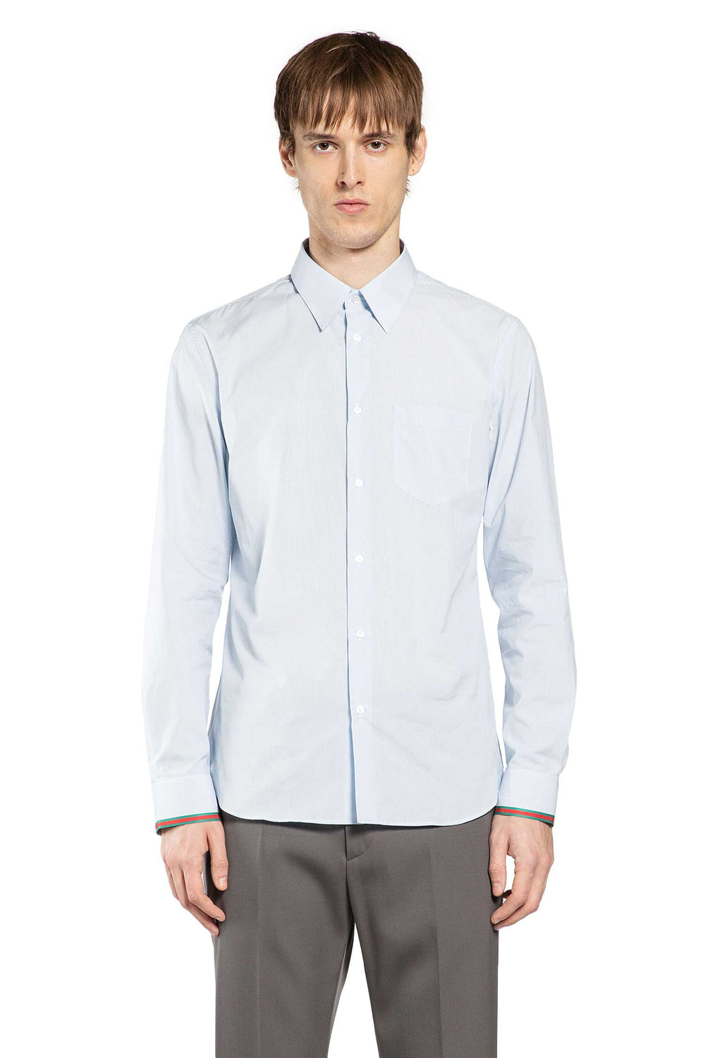 GUCCI Striped Cotton Shirt with Web man