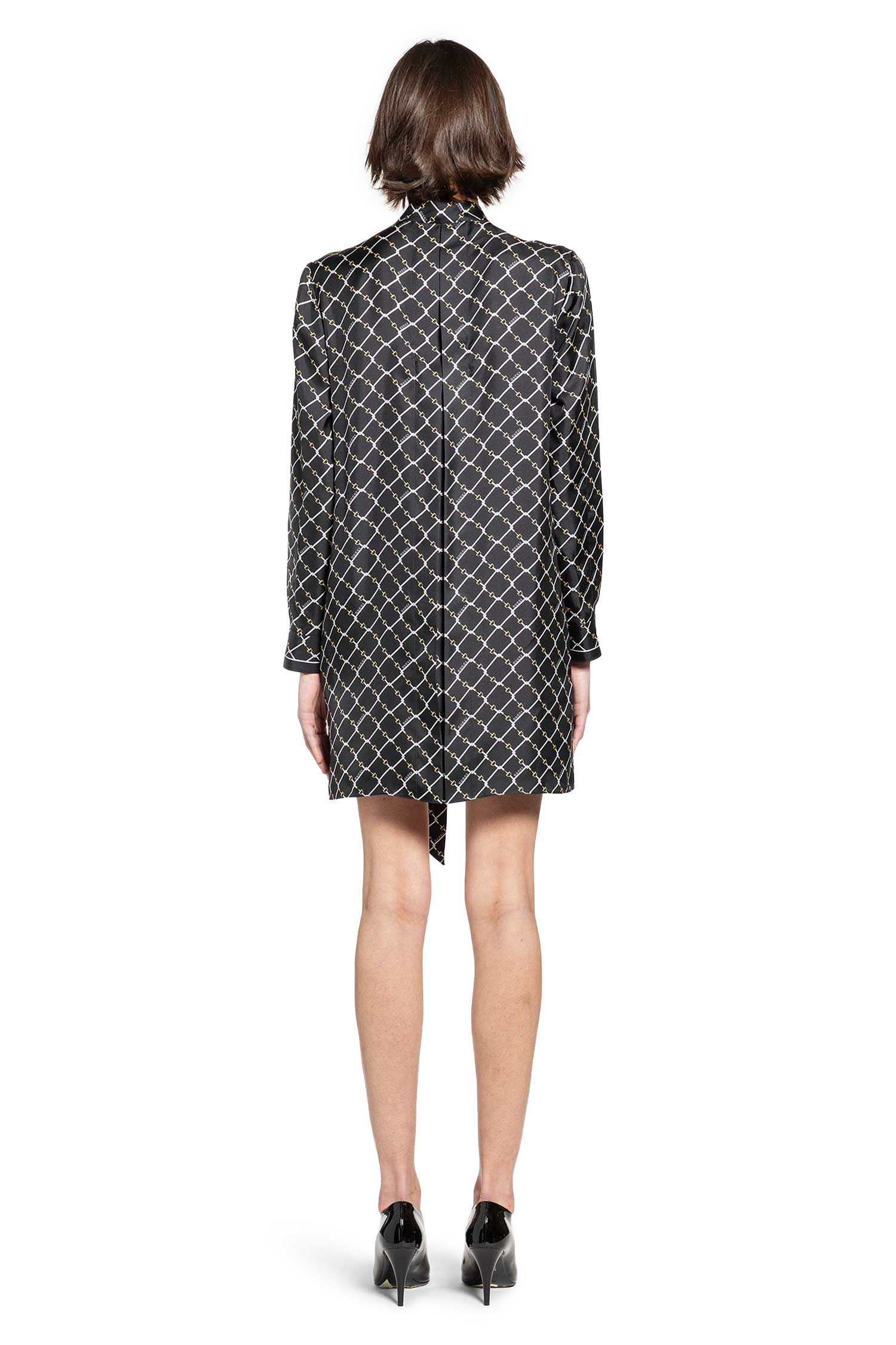 Horsebit Print Silk Twill Dress