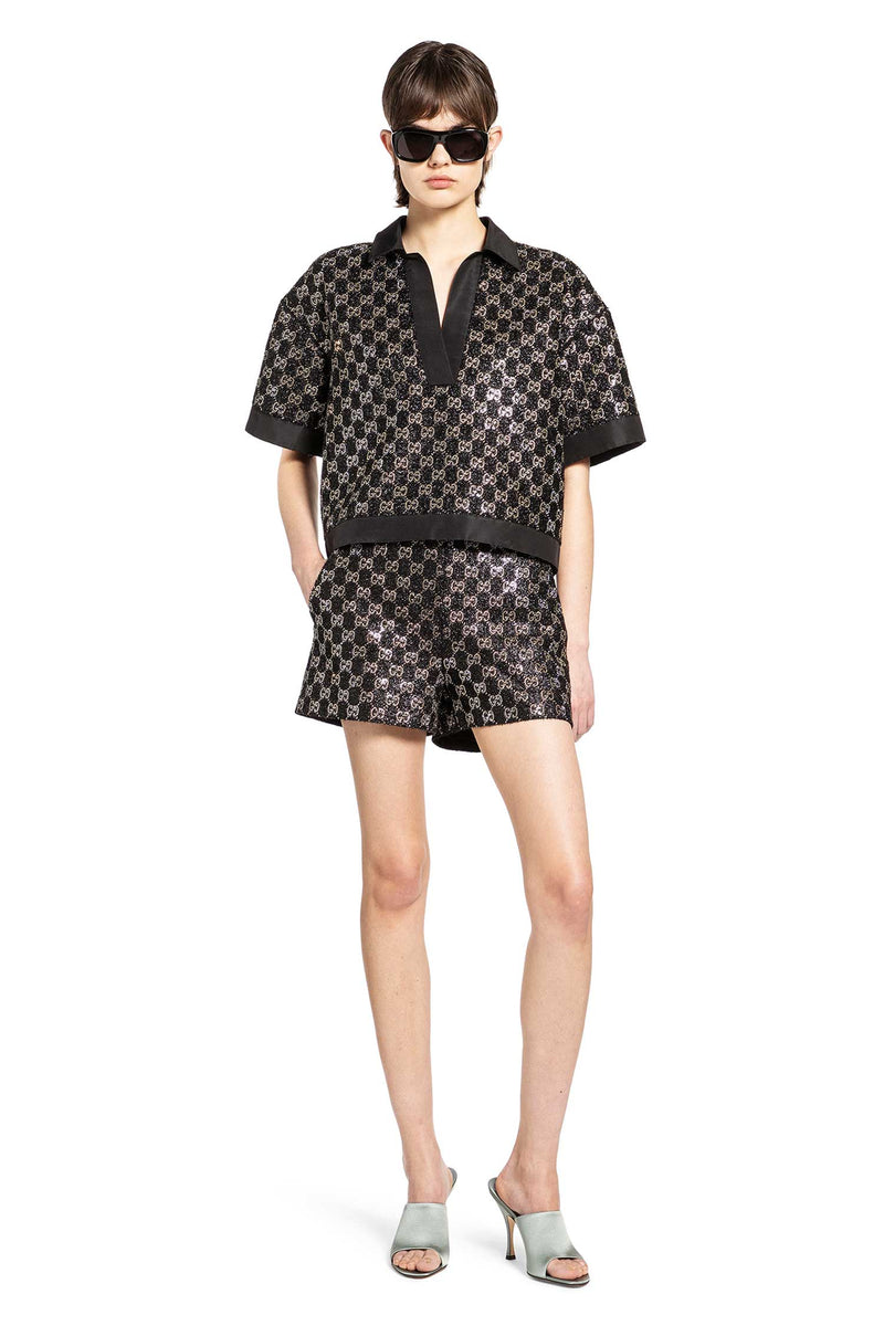 Embroidered Wool Tweed Lamé Shorts