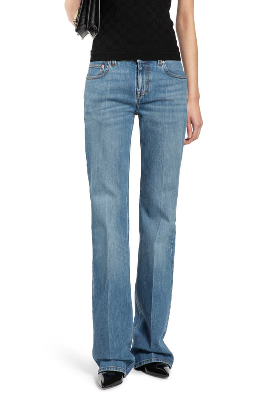 Flared Stretch Cotton Denim Trousers