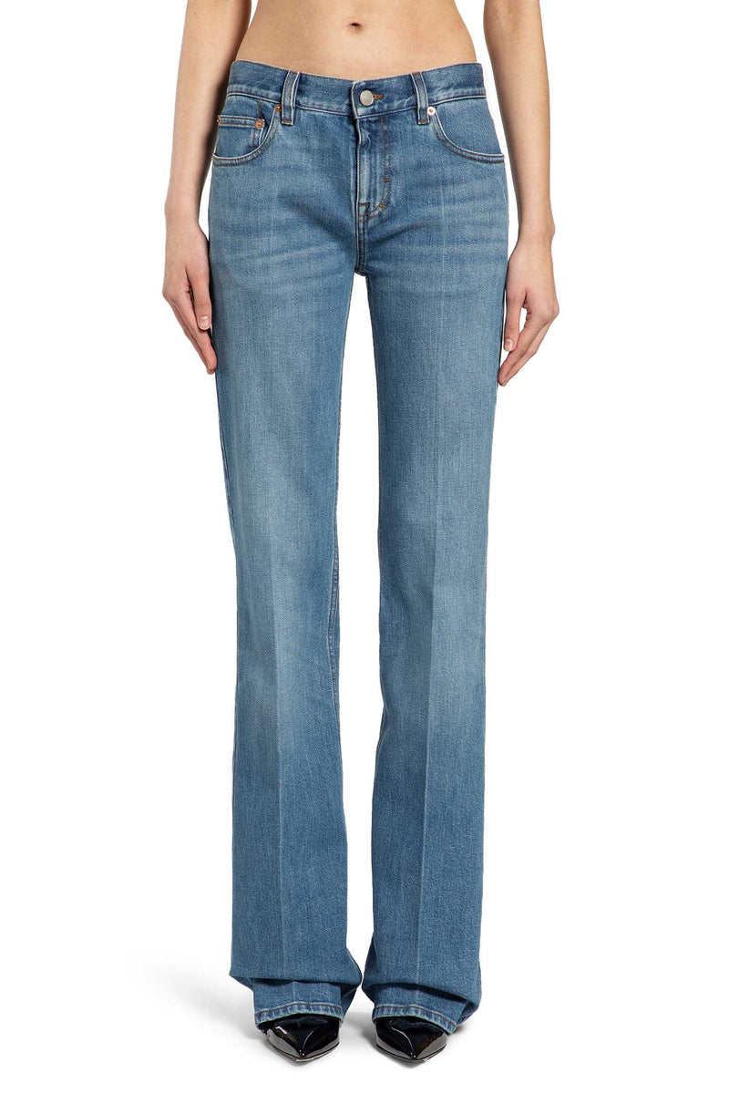 Flared Stretch Cotton Denim Trousers