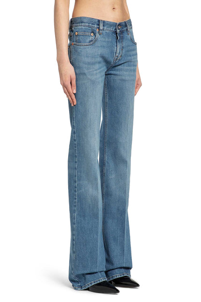 Flared Stretch Cotton Denim Trousers