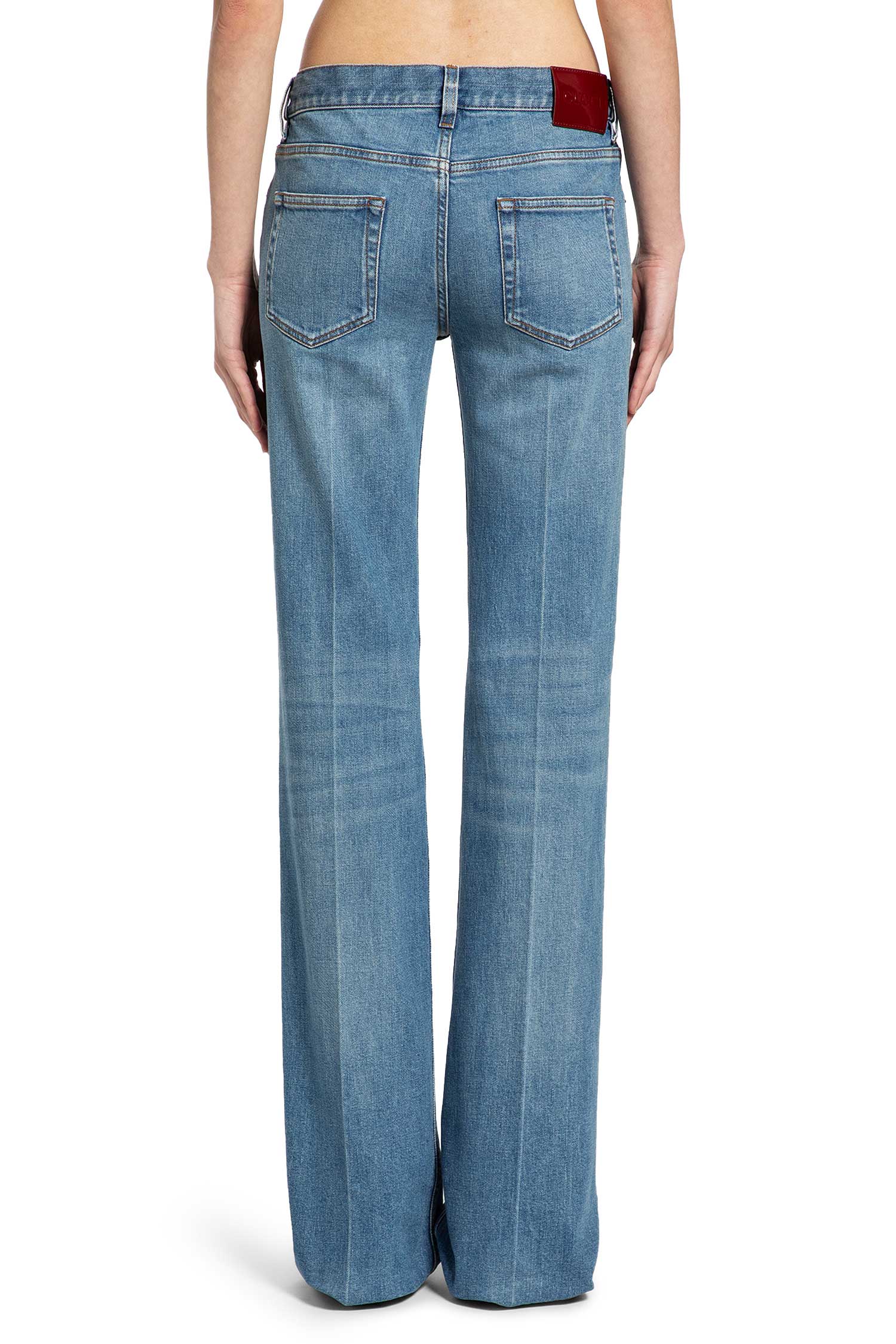 Flared Stretch Cotton Denim Trousers