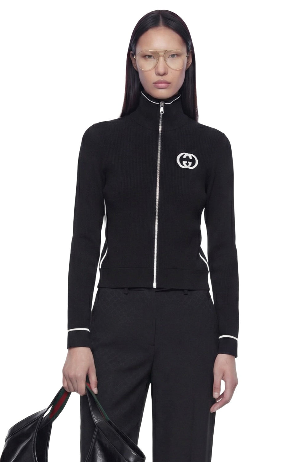 GUCCI Ribbed Zip Jacket With Intarsia woman
