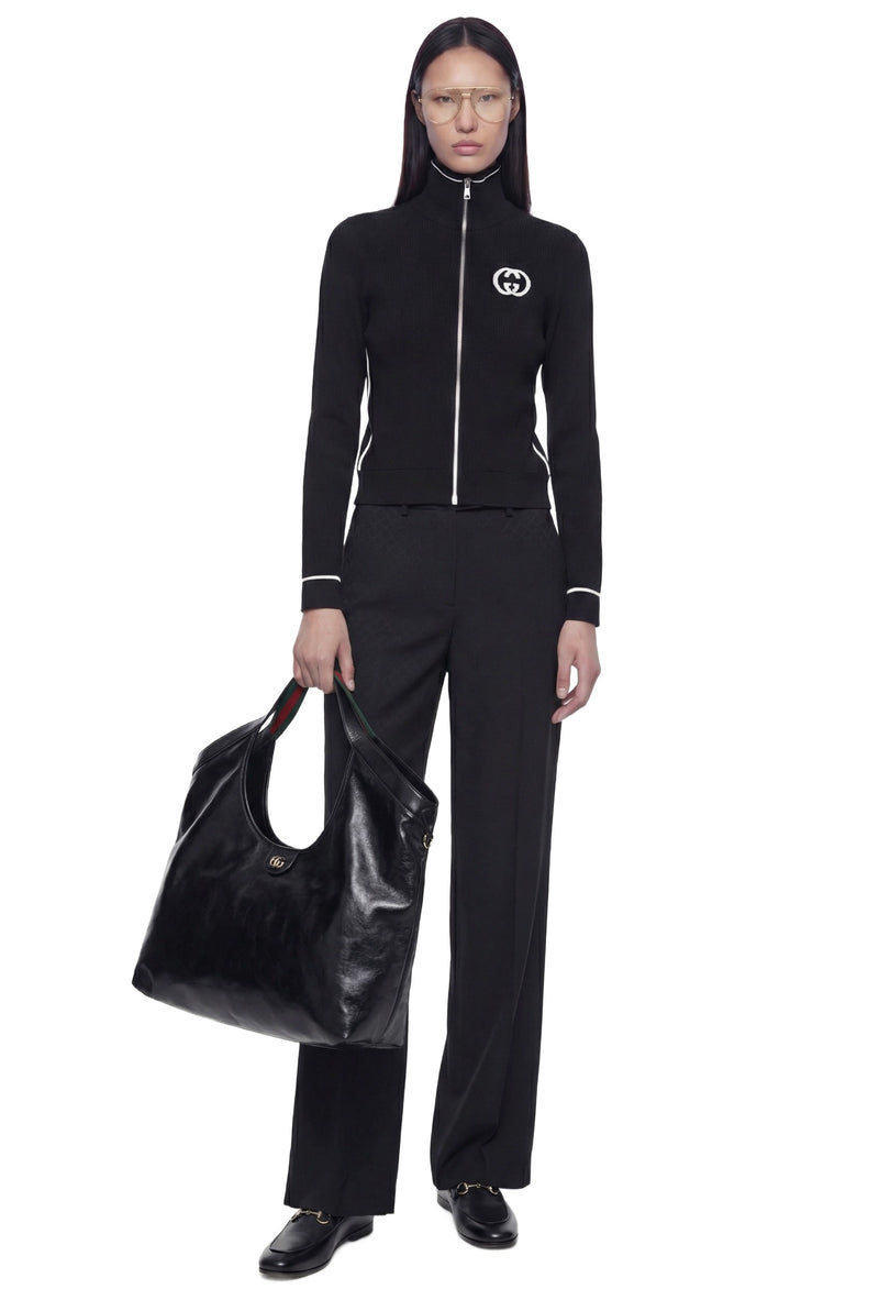 Ribbed Zip Jacket With Intarsia