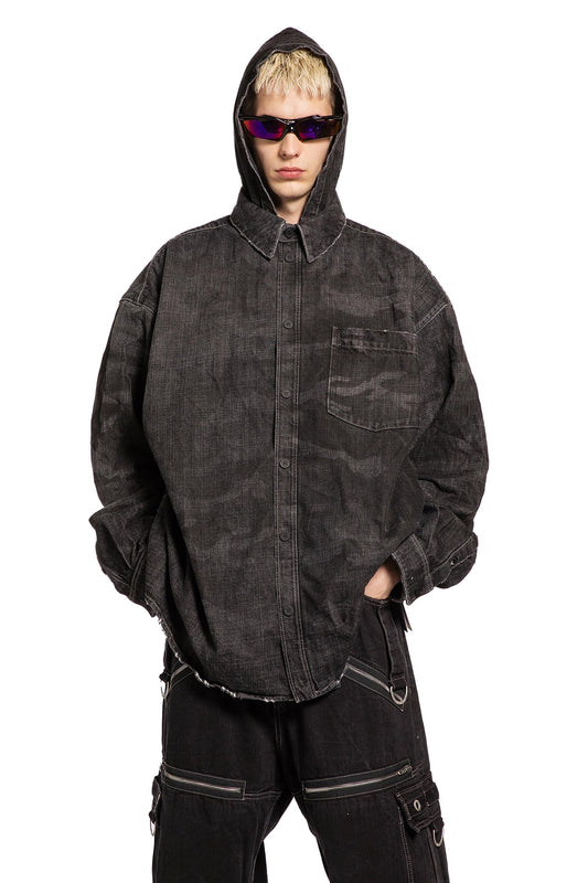 Washed Camo Denim Hooded Shirt