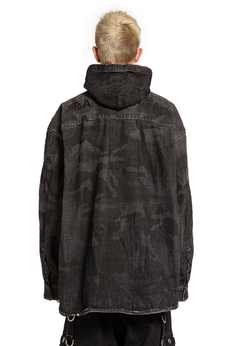 BALENCIAGA Washed Camo Denim Hooded Shirt man