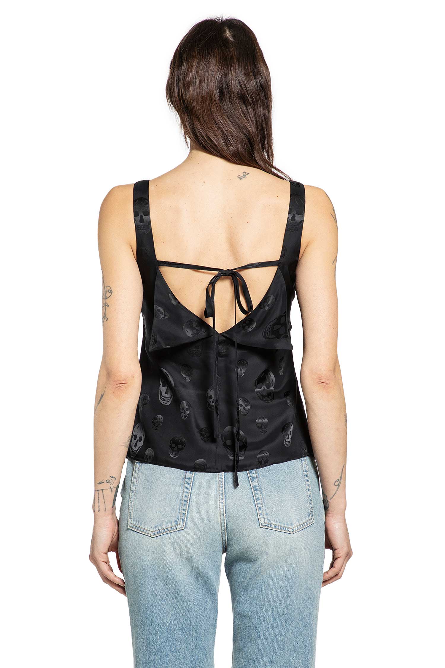 Skull Print Lace Trim Top