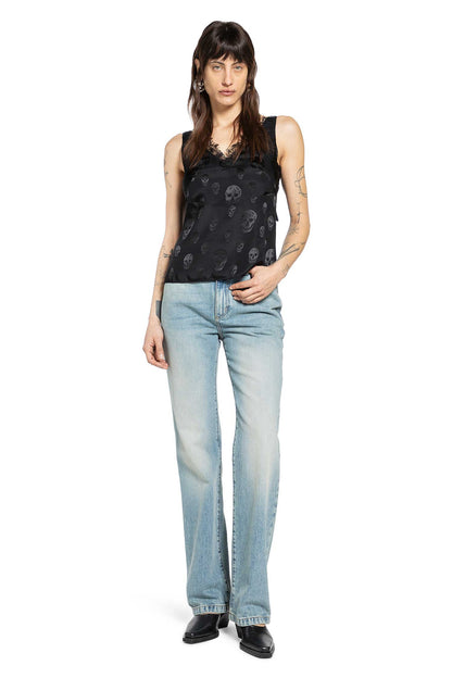 Skull Print Lace Trim Top