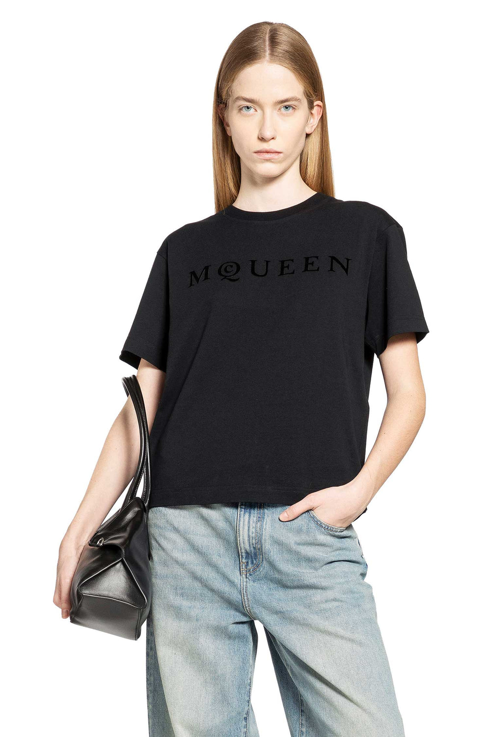 MCQUEEN Boxy Velvet Logo Tee woman