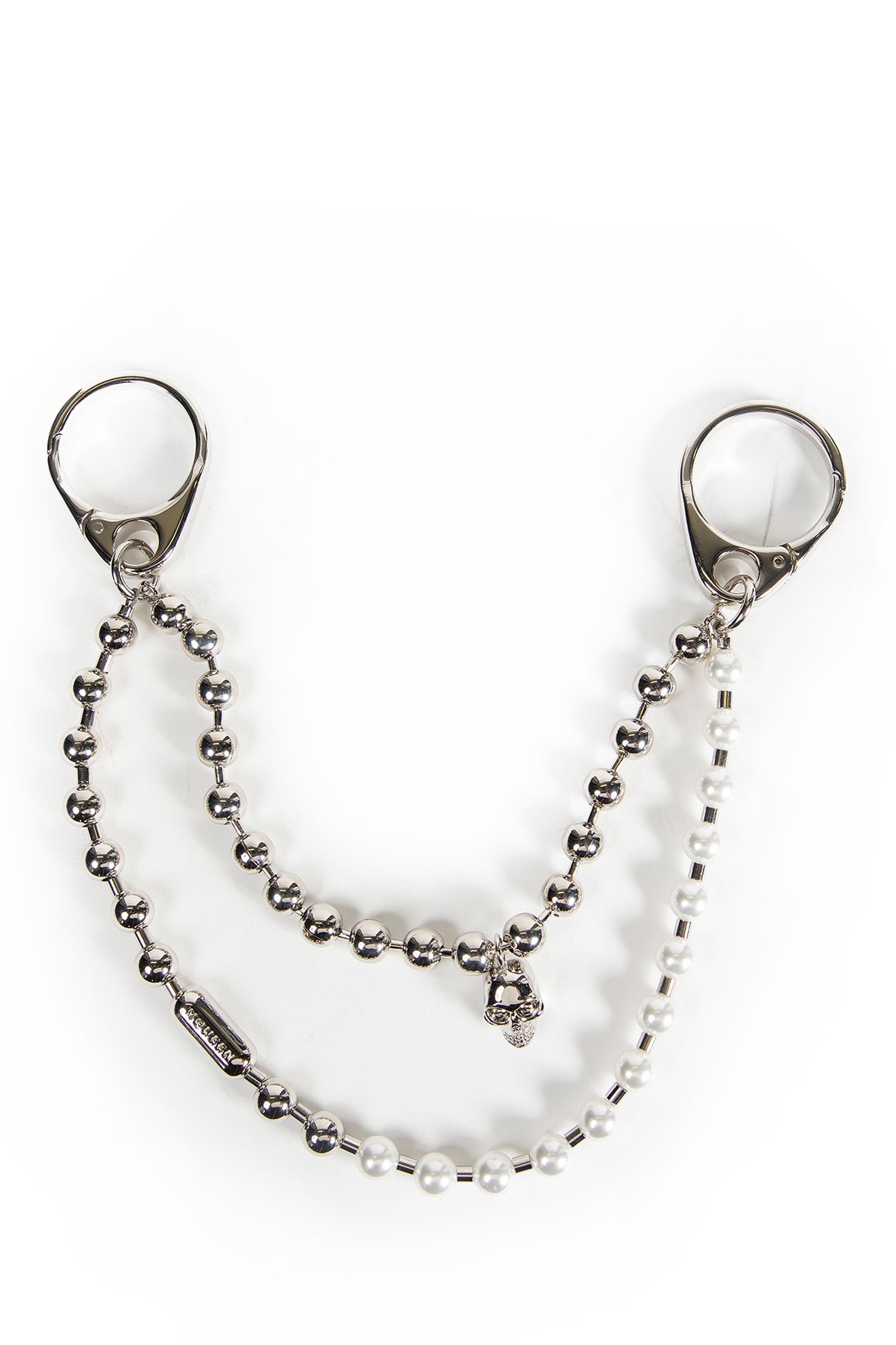 Pearl & Skull Double Chain Charm