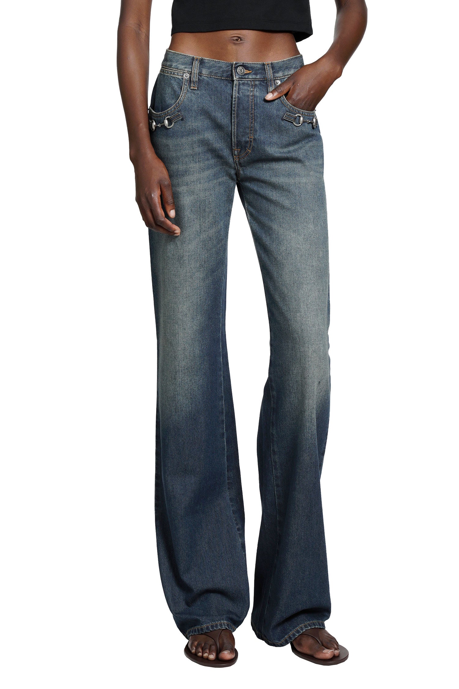 Cotton Denim Pants With Horsebit