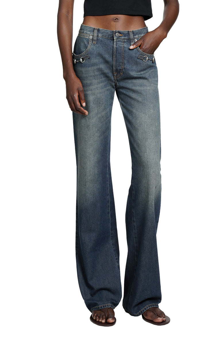 GUCCI Cotton Denim Pants With Horsebit woman