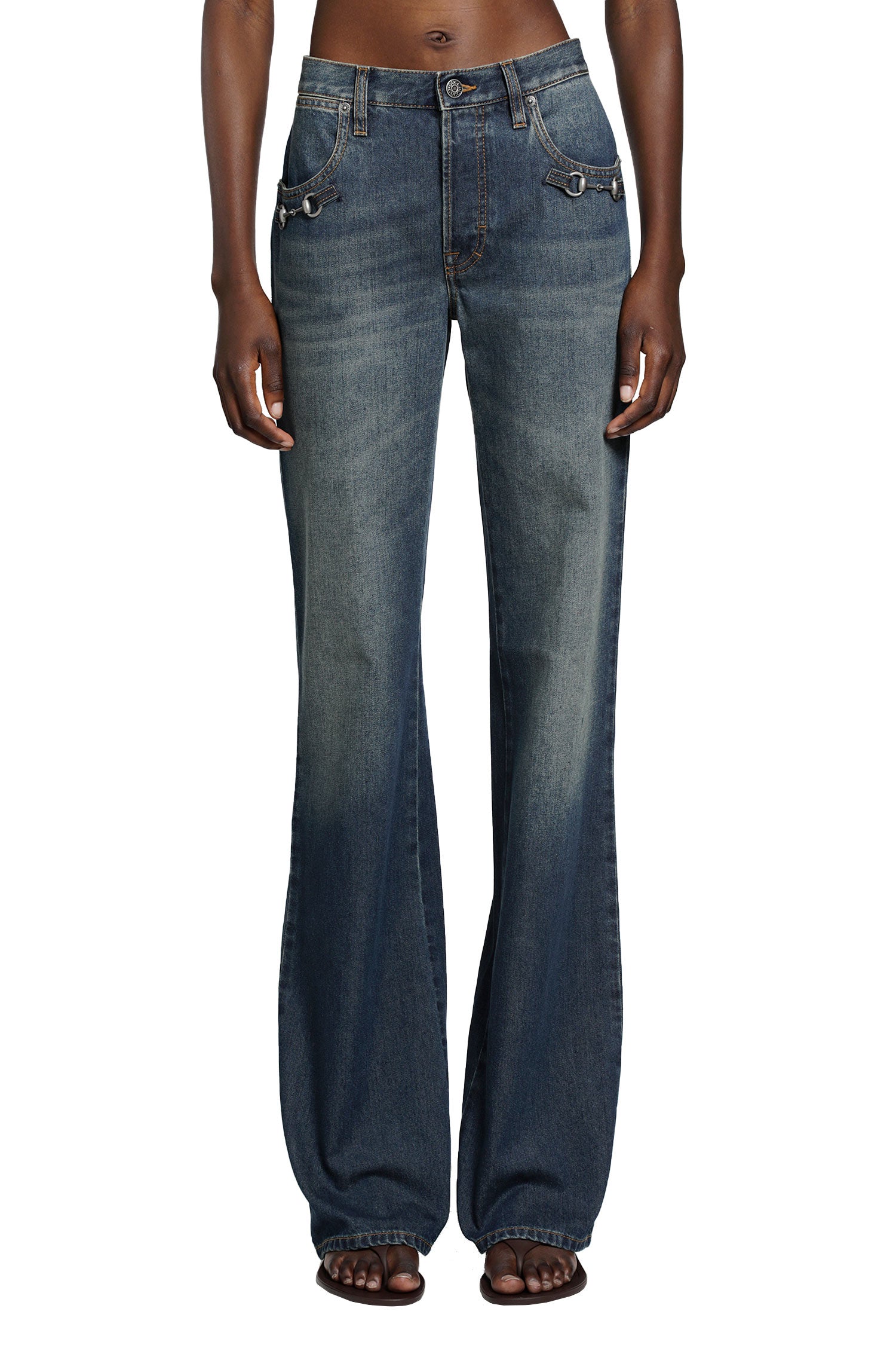 Cotton Denim Pants With Horsebit