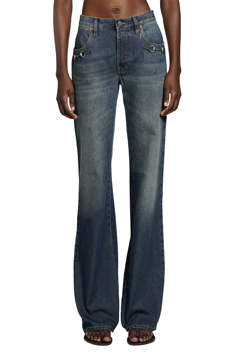 GUCCI Cotton Denim Pants With Horsebit woman