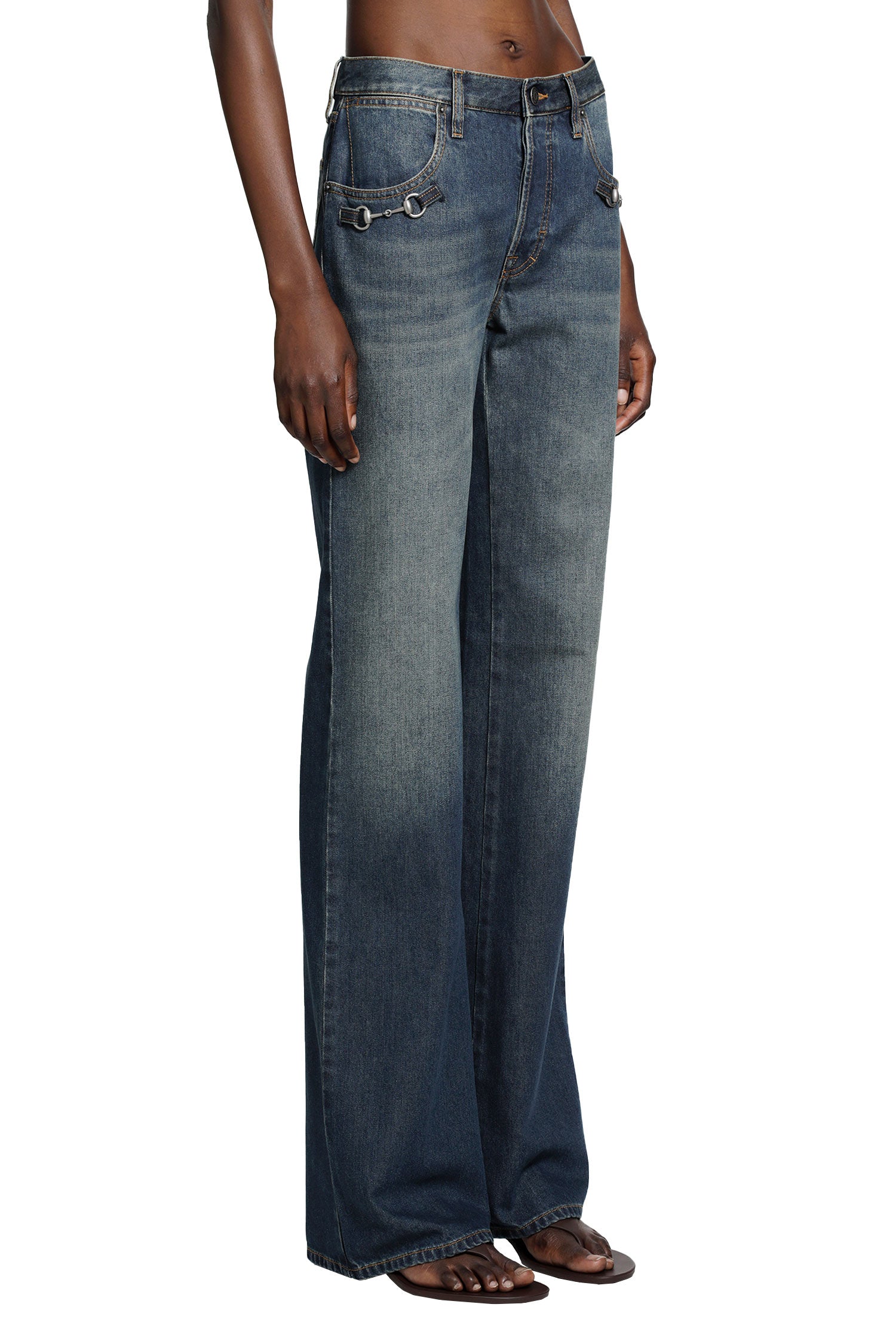 Cotton Denim Pants With Horsebit