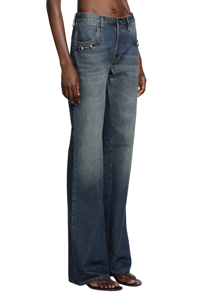 GUCCI Cotton Denim Pants With Horsebit woman