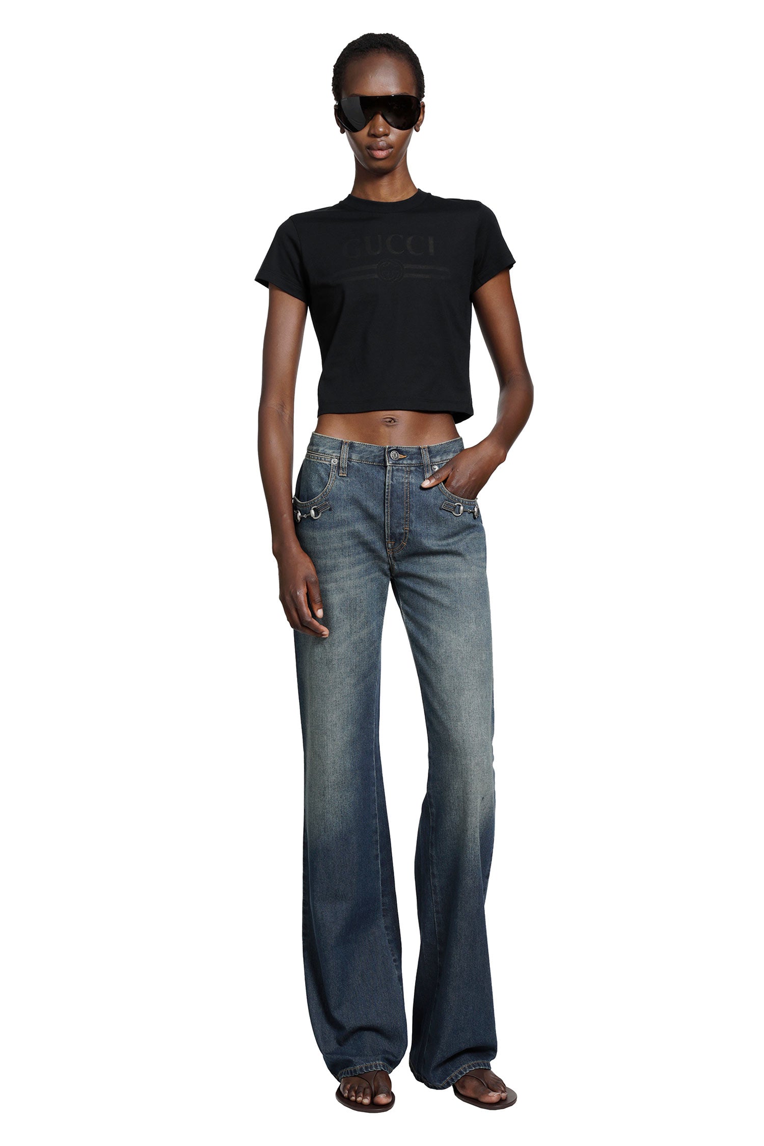 Cotton Denim Pants With Horsebit