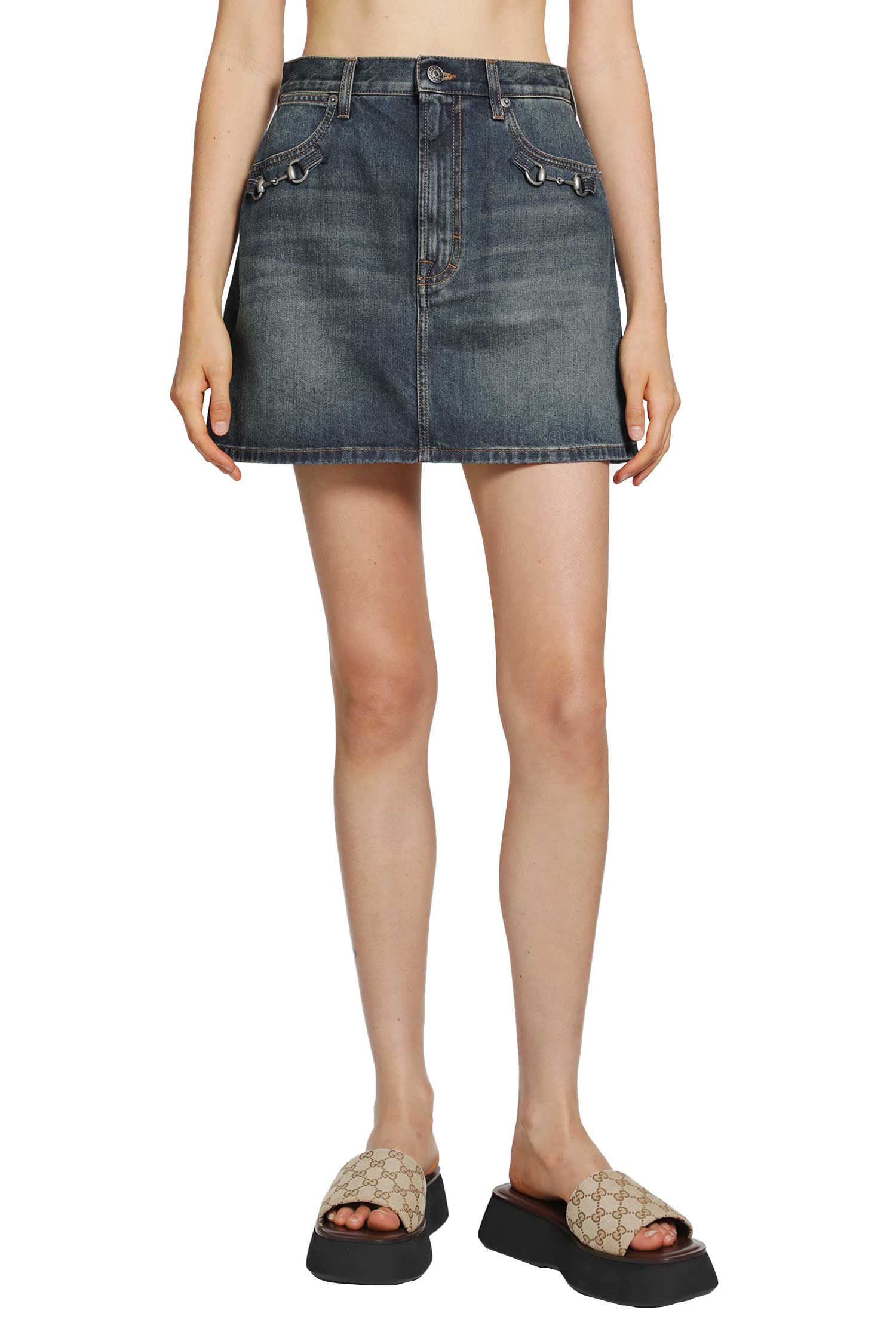 GUCCI Horsebit Denim Mini Skirt woman