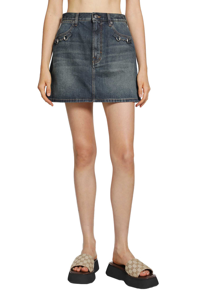 GUCCI Horsebit Denim Mini Skirt woman