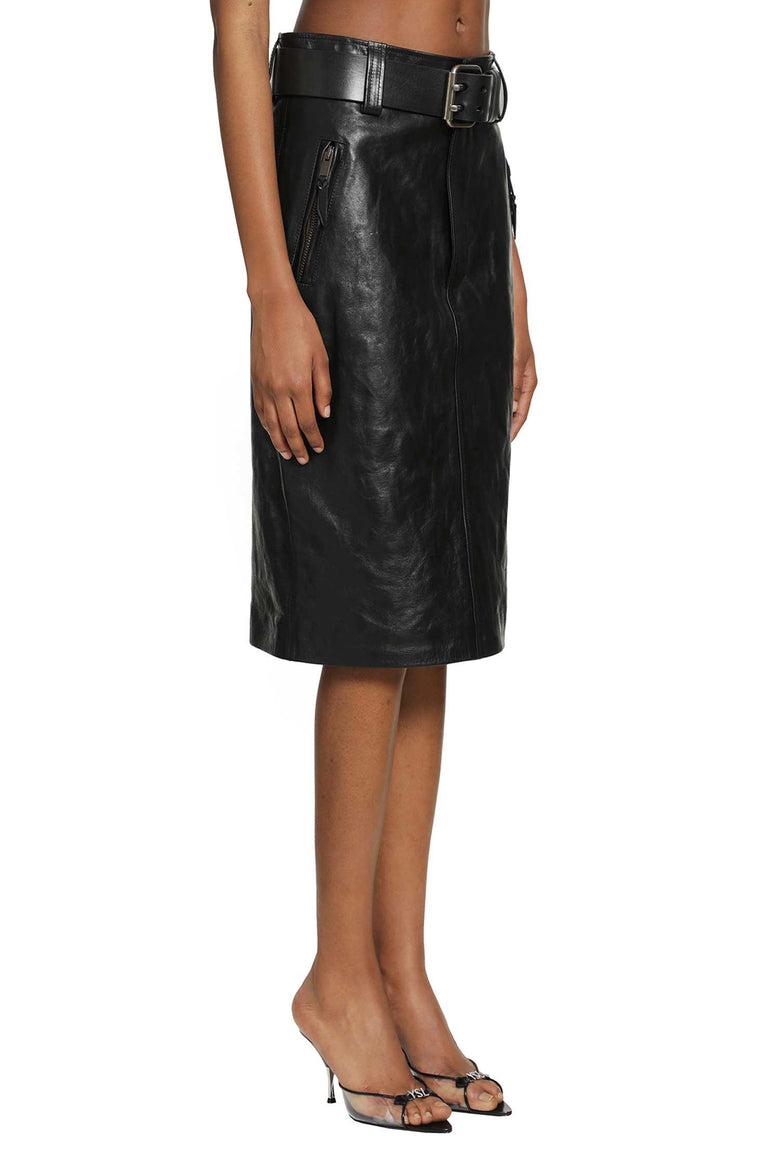 
              SAINT LAURENT Belted Pencil Skirt in Creased Leather woman
            