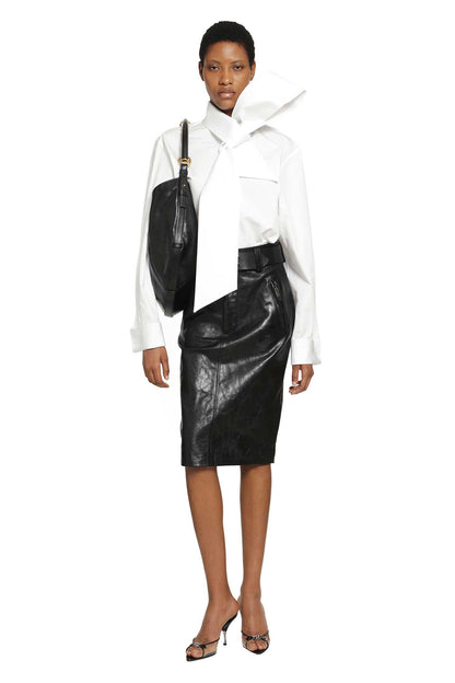Belted Pencil Skirt in Creased Leather