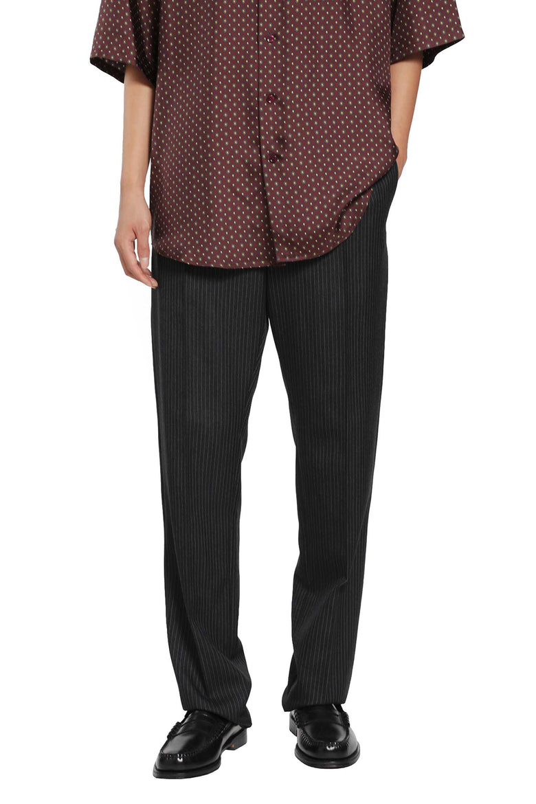 SAINT LAURENT Striped Herringbone Wool Tapered Trousers man