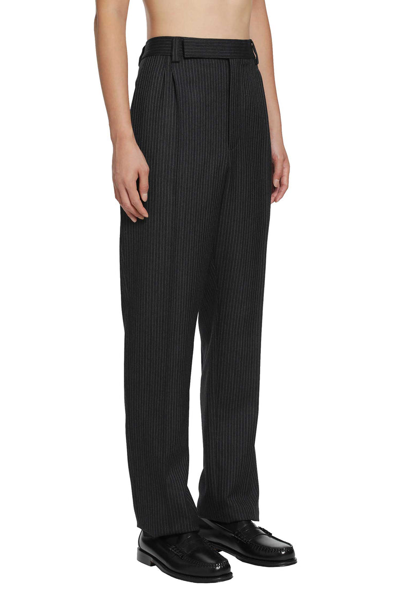 SAINT LAURENT Striped Herringbone Wool Tapered Trousers man