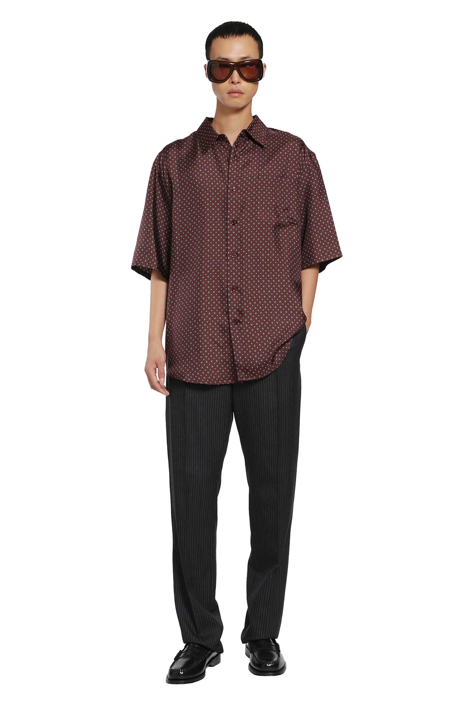 SAINT LAURENT Striped Herringbone Wool Tapered Trousers man