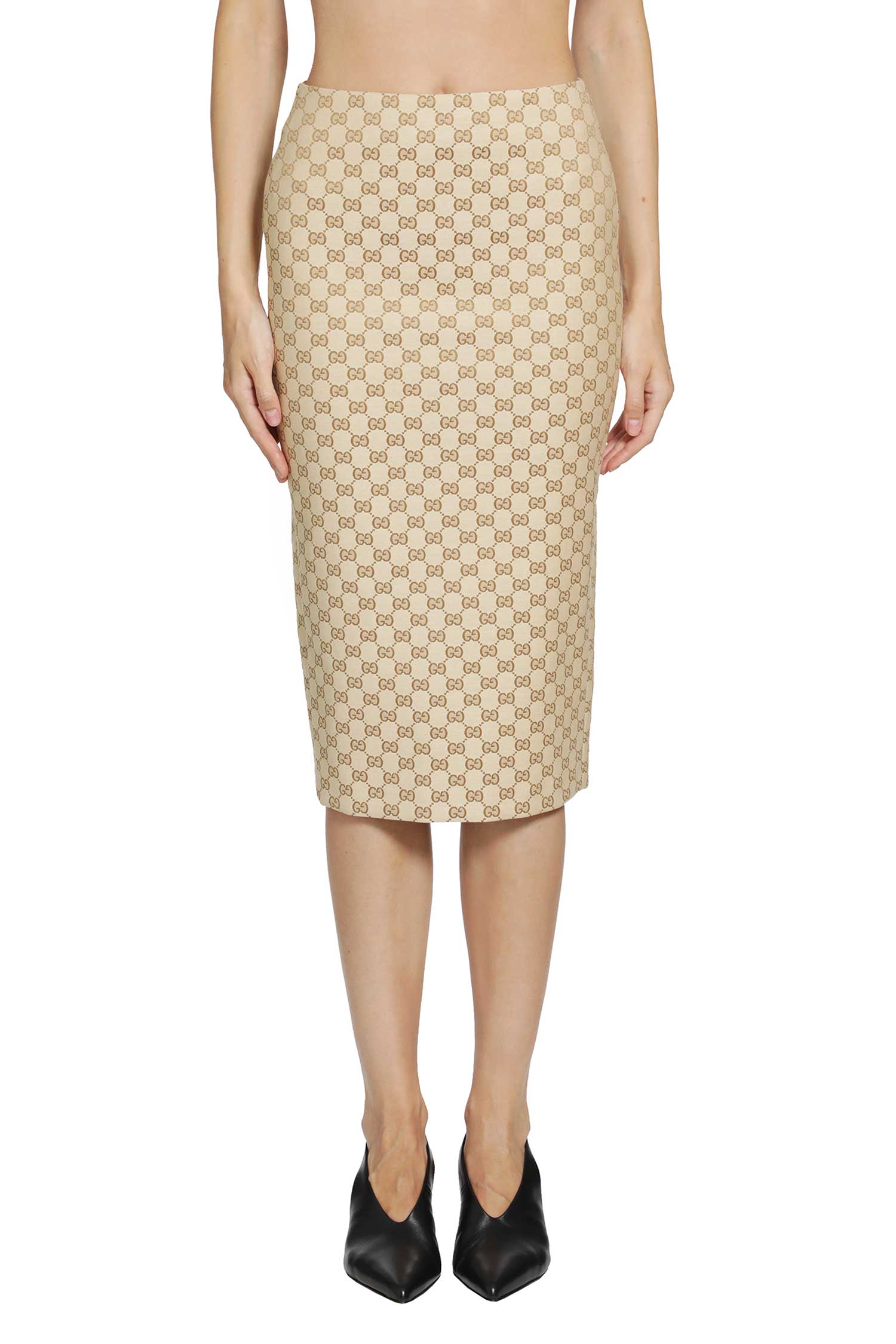 GG Cotton Canvas Midi Skirt