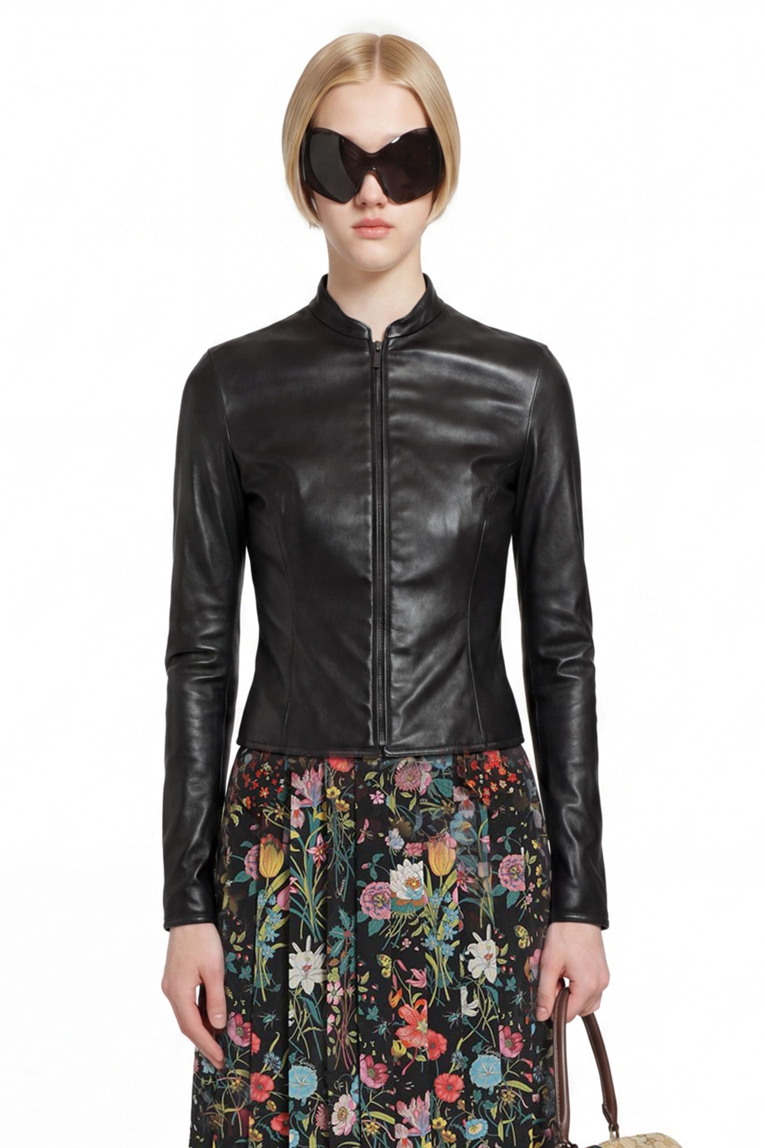 Light Stretch Leather Zip Jacket