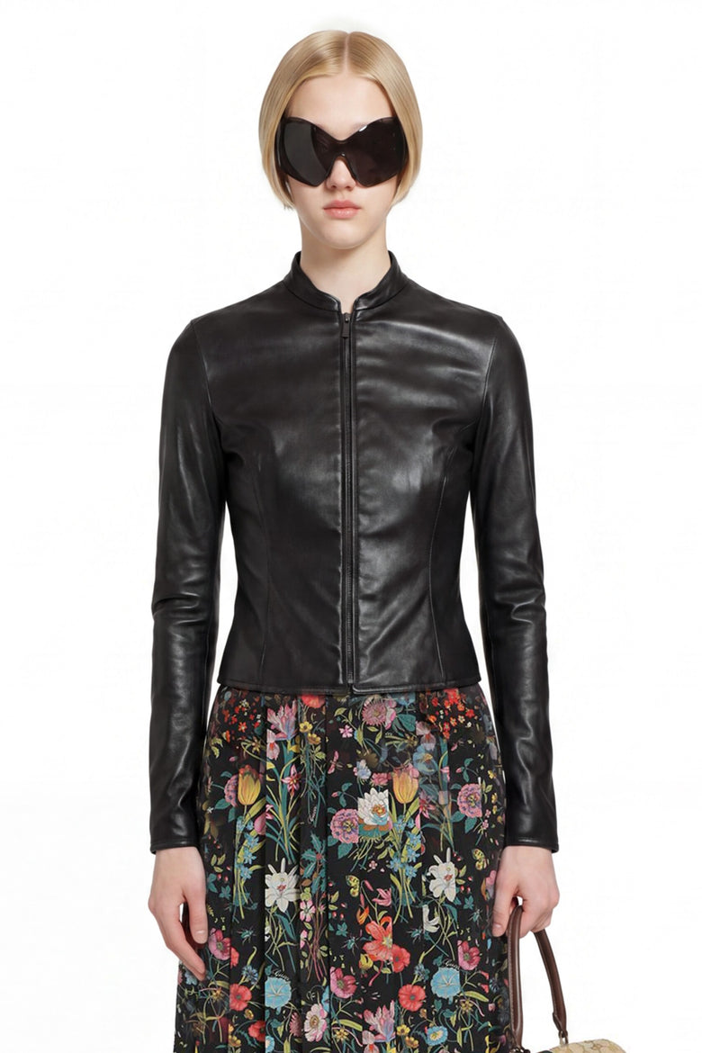 GUCCI Light Stretch Leather Zip Jacket woman
