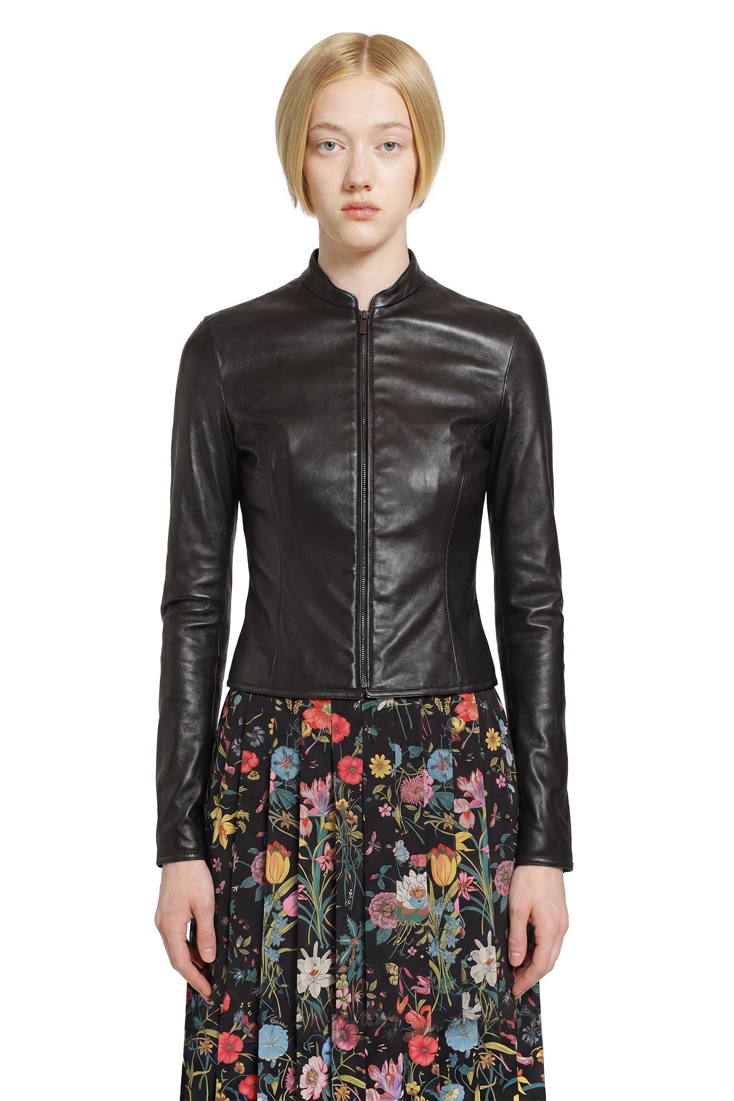 Light Stretch Leather Zip Jacket