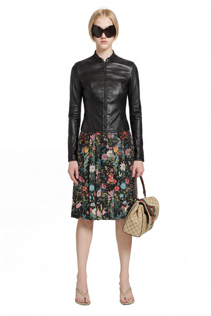 Light Stretch Leather Zip Jacket