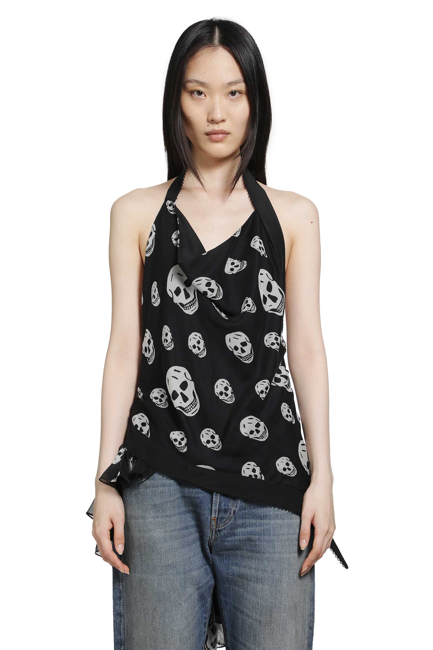 Skull Print Asymmetric Top