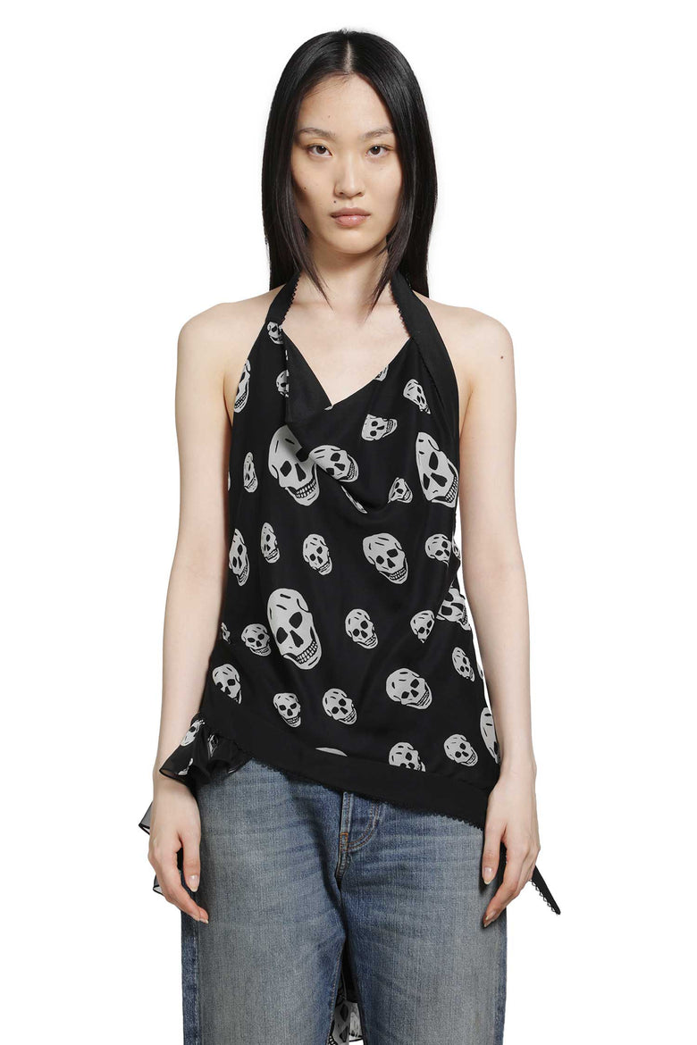 MCQUEEN Skull Print Asymmetric Top woman