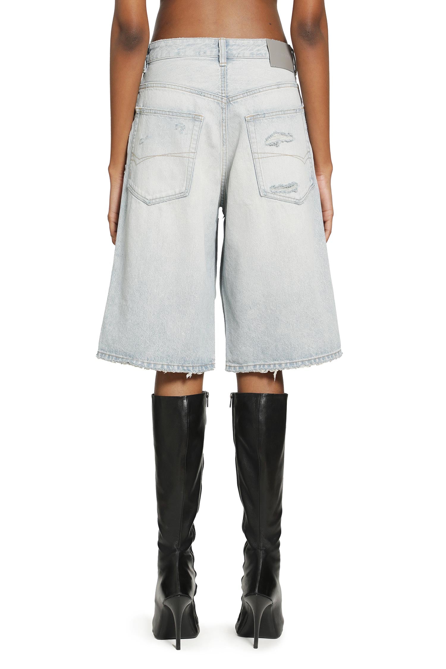 Pleated Denim Shorts