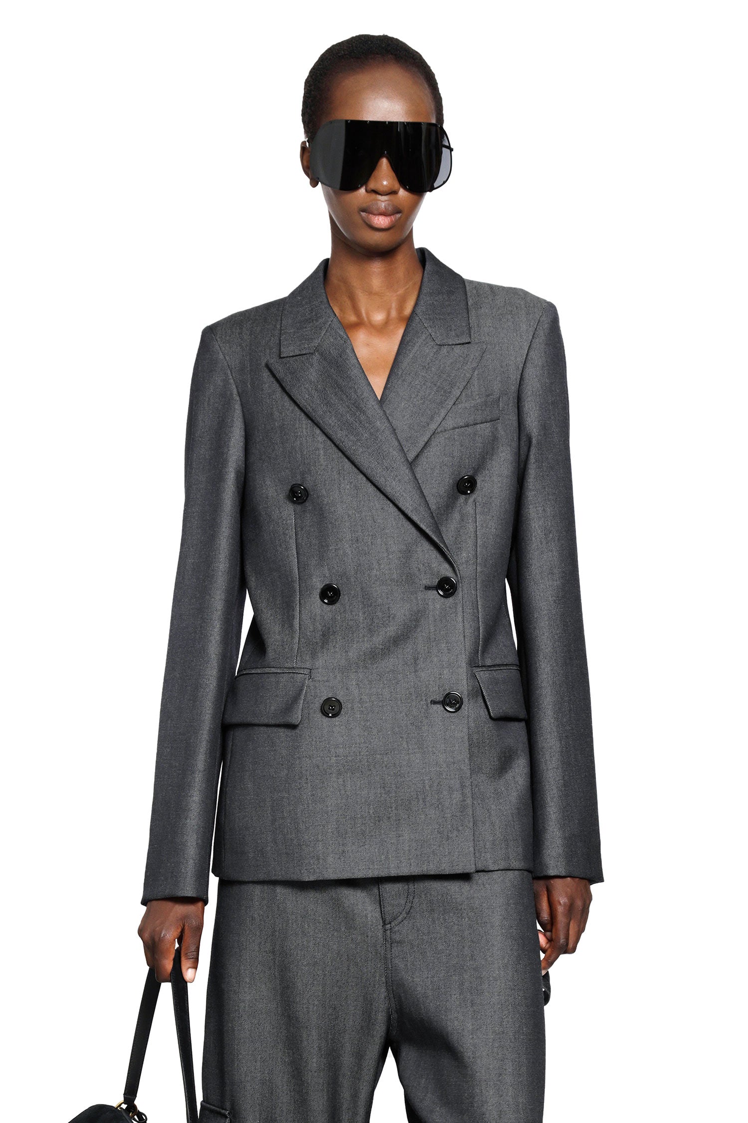 Wool Denim Twill Double-Breasted Blazer