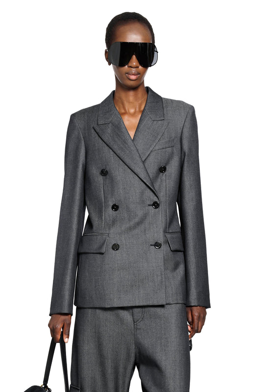 Wool Denim Twill Double-Breasted Blazer