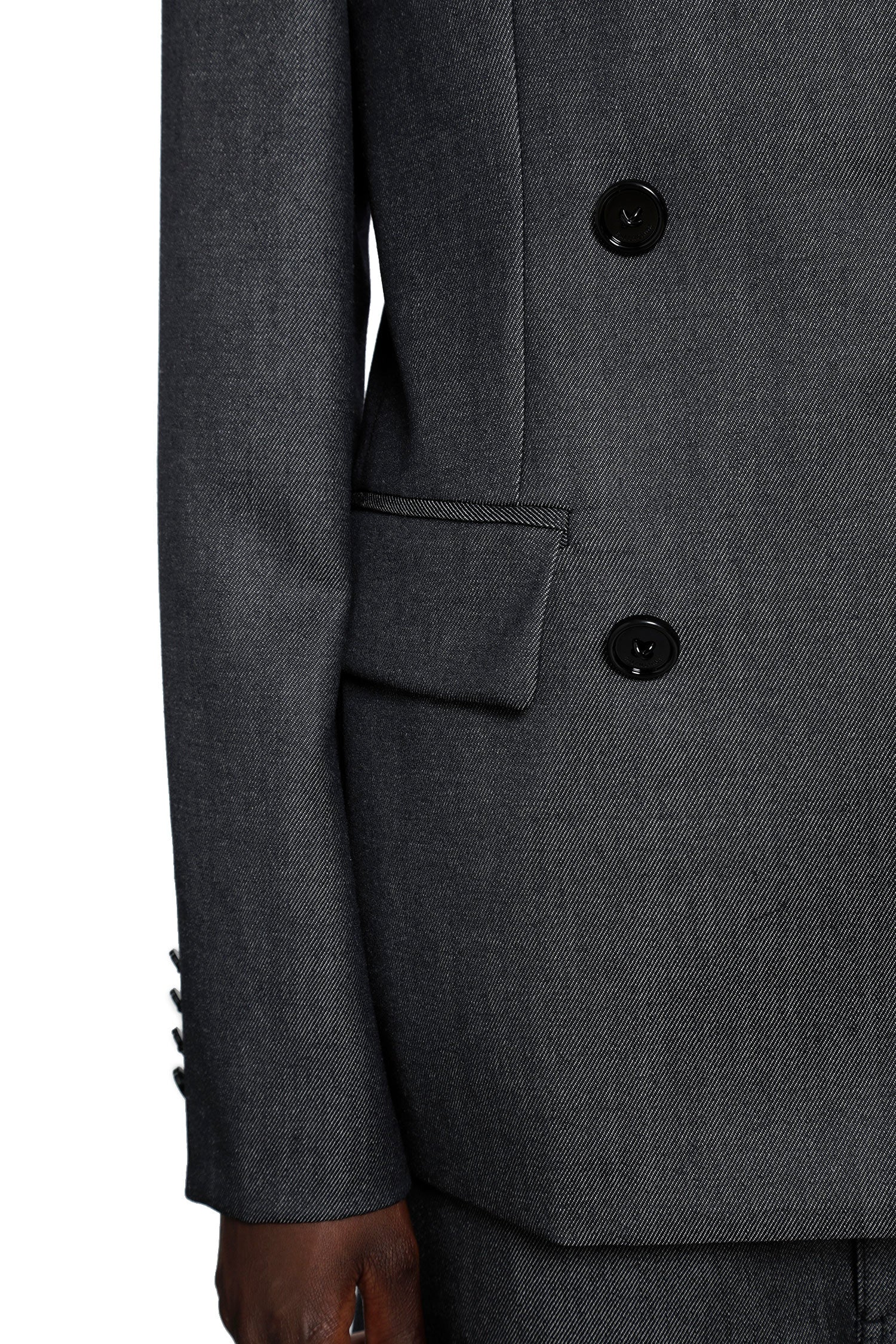 Wool Denim Twill Double-Breasted Blazer